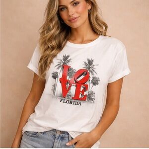 Sweet Gisele New York LOVE Florida Palm Graphic Tee White XL